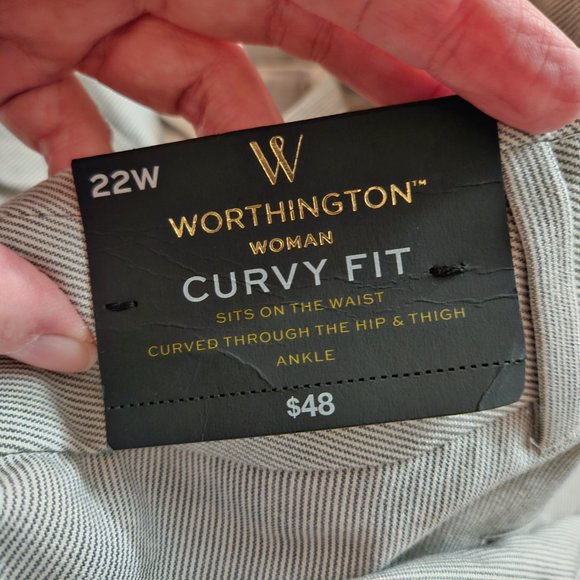 NWT Worthington curvy fit gray & white stripe ankle pants (22W) - Picture 7 of 9